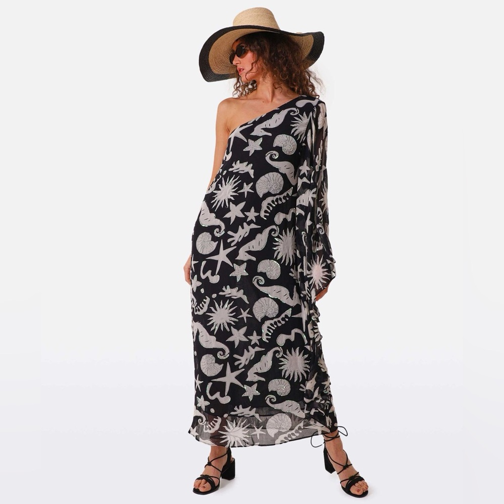 $470 RIXO
Liza Oceanic Draped-Sleeve Dress size L - Picture 2 of 12